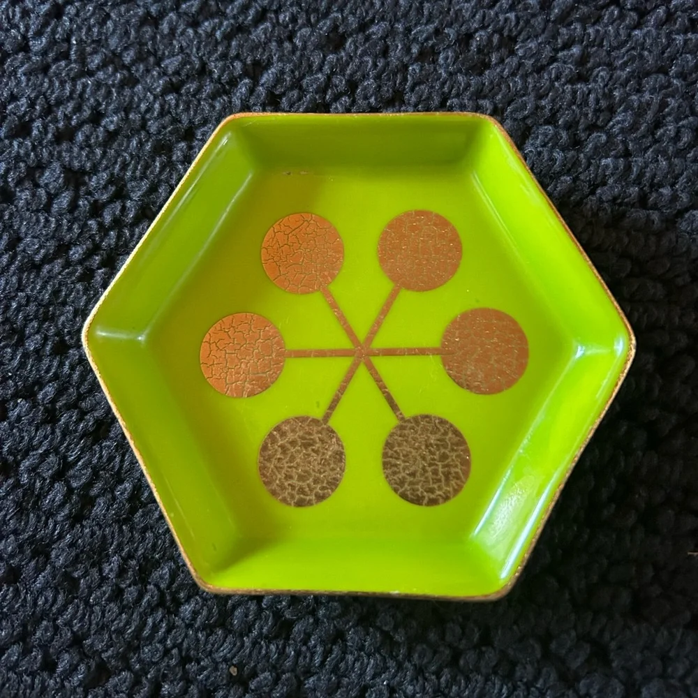 Jonathon Adler Hexagonal Green and Gold Decorative Trinket Dish